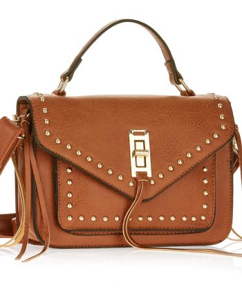 Metallic Sky Studded Crossbody With Fringe